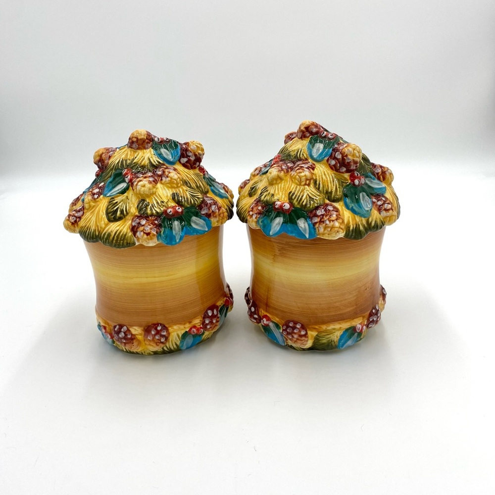2 Vintage WCL Fruit designs Canister Kitchen Counter Storage Jars  CHIPs..